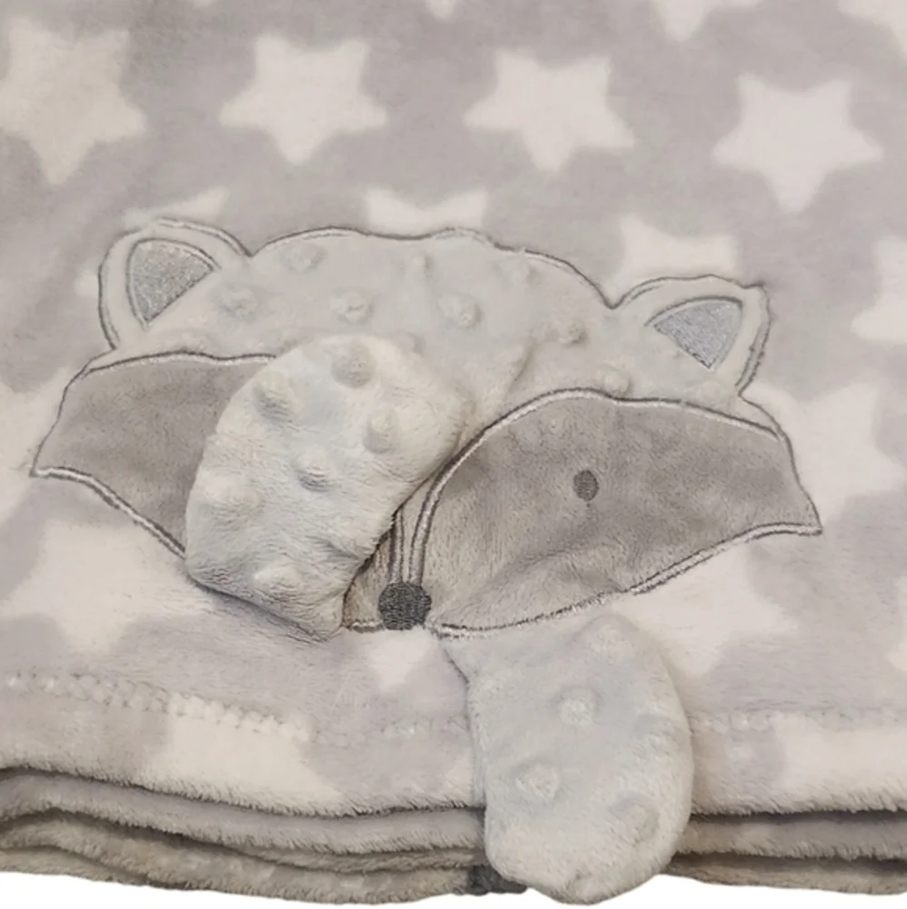 Baby Gear Cute and‎ Super Soft Gray Raccoon & White Stars Minky Baby Blanket